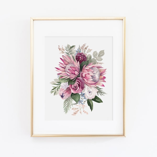 Watercolor Protea Bouquet Floral Art Print | Protea Painting | Watercolor Floral | Watercolor Flower