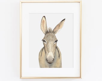 Donkey Watercolor Farm Animal Painting Print 8x10 Children's Room Animal Nursery Decor