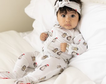 Penguin Christmas Footed Onesie Pajamas | Matching Family Christmas Pajamas | Bamboo Pajamas | Cute Holiday Pajamas | Watercolor Penguins