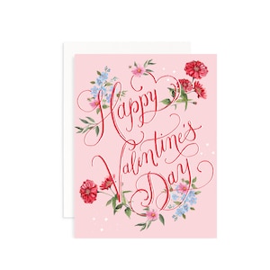 Valentine&#39;s Day Floral Card | Watercolor Floral Card | Floral Valentine&#39;s Day Card | Happy Valentine&#39;s Day Card
