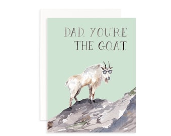 G.O.A.T Watercolor Fathers Day Card | Father's Day Card | Fathers Day Greeting Card | Watercolor Goat Card | Mountain Goat Father's Day Card