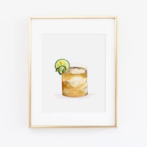 Bourbon Ginger Watercolor Print | Watercolor Drink Print Set | Watercolor Bart Cart Painting | Bourbon Artwork | Watercolor Bourbon Ginger