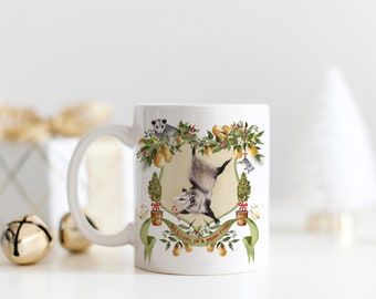 Possum in a Pear Tree Christmas Mug l Christmas Coffee Mug | Watercolor Mug | Possum Christmas Mug | Christmas Crest Mug