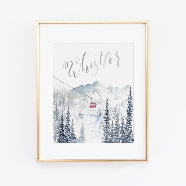 Watercolor Whistler British Columbia Canada Print | Whistler Blackcomb Ski Resort Watercolor Art | Whistler Gondola Watercolor Painting