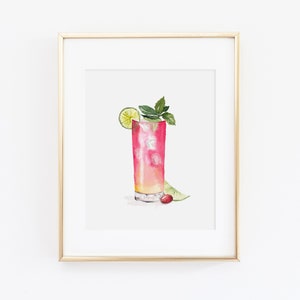 Pink Sparkler Spritz Watercolor Print | Watercolor Drink Print Set | Watercolor Bart Cart Painting | Watercolor Pink Sparkler Spritz