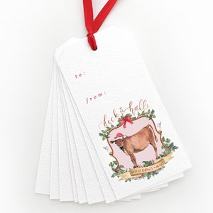 Deck The Halls Christmas Gift Tags, Cow Gift Tags, Cow Christmas, Farmhouse Christmas, Holiday Gift Tags, Christmas Tags