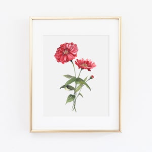 Zinnias Watercolor Print | Watercolor Zinnias Print Set | Watercolor Zinnia Painting | Zinnias Artwork | Watercolor Zinnias Kitchen Decor