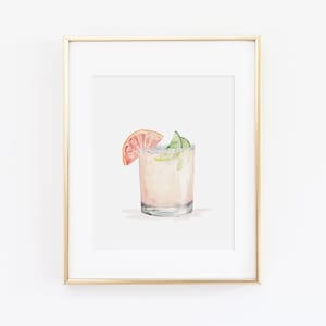 Grapefruit Paloma Watercolor Print | Watercolor Drink Print Set | Watercolor Bart Cart Painting | Grapefruit Paloma  Artwork