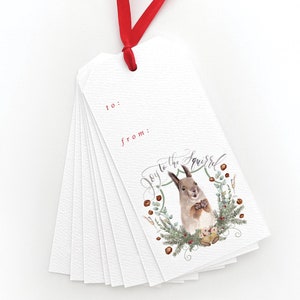 Joy to the Squirrel Gift Tags, Christmas Gift Tags, Animal Gift Tags, Watercolor Gift Tags, Holiday Gift Tags