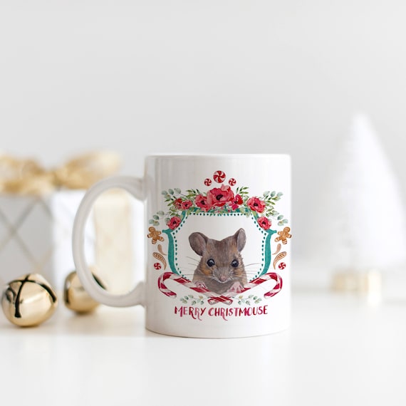 Merry Christmouse Christmas Coffee Mug | Watercolor Christmas Mug | Mouse Christmas Mug | Christmas Crest Mug | Merry Christmas Mug