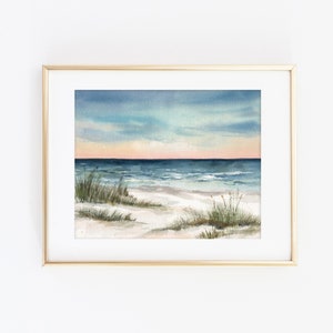 Watercolor Beach Wall Art | Stormy Beach Watercolor Art Print | Watercolor Beach Painting | Beach Storm Painting | Coastal Wall Art