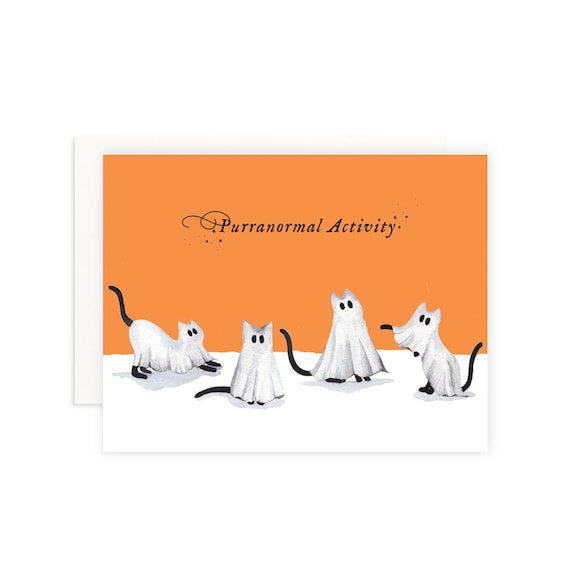 Purranormal Activity Ghost Cats Greeting Card | Cat Halloween Card | Funny Halloween Card | Spooky Cat Card | Watercolor Ghost Cat Card