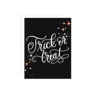 Trick or Treat Halloween Greeting Card | Watercolor Halloween Card | Fun October Halloween Fall Card | Black Halloween Card
