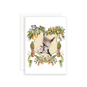 Cartão de Natal Possum in a Pear Tree | Cartão de Natal em aquarela | Cartão de Natal | Cartão de crista em aquarela | Trocadilhos de Natal Possum