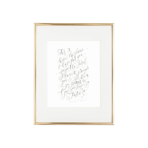 For I Know the Plans I Have for You Watercolor Calligraphy Art Print | Jeremiah 29:11 Calligraphy Nursery Print | Bible Verse Print