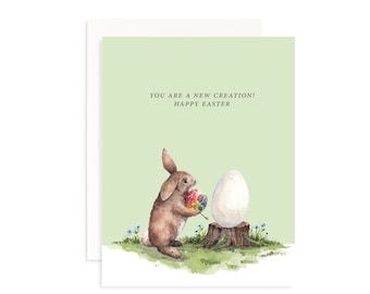 You Are A New Creation Easter Bunny Greeting Card | Happy Easter Watercolor Bunny Card | Watercolor Rabbit Card | Watercolor Easter Bunny