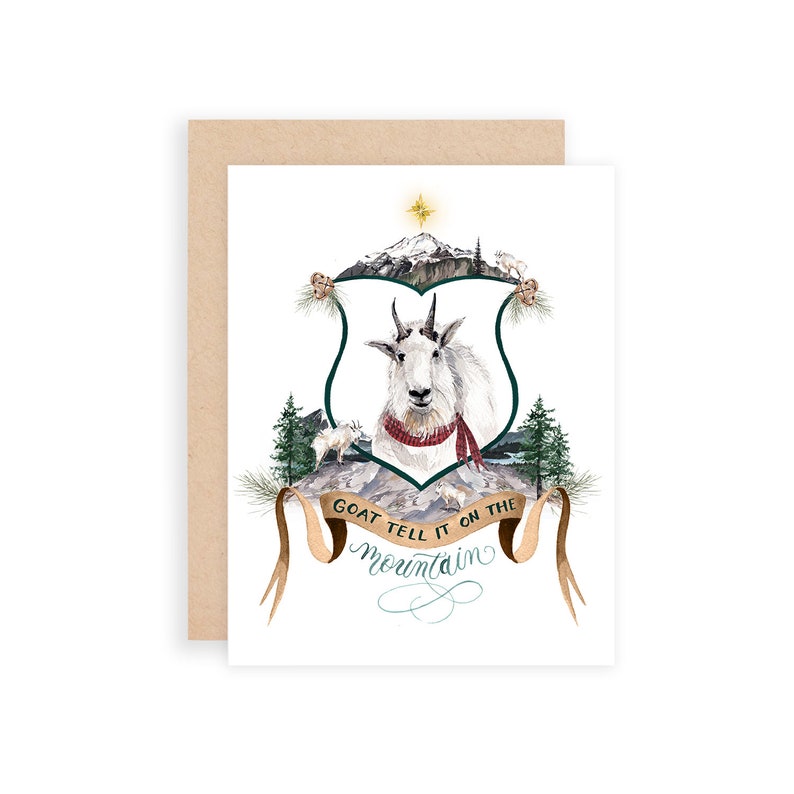 Assorted Christmas Card Set No. 3 Watercolor Christmas Cards Watercolor Crests Stationery Animal Christmas Cards Pun Christmas Cards image 3