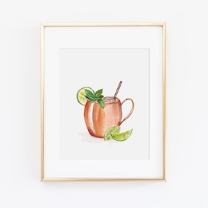 Moscow Mule Watercolor Print | Watercolor Drink Print Set | Watercolor Bart Cart Painting | Moscow Mule Artwork | Watercolor Moscow Mule Art