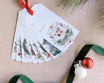 Assorted Christmas Crest Gift Tag Set No. 2 | Watercolor Gift Tag | Holiday Gift Tag | Christmas Hanging Tag | Funny Animal Gift Tag Set Pun