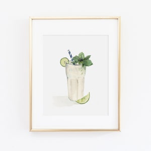 Cucumber Mint Gin Watercolor Print | Watercolor Drink Print Set | Watercolor Bart Cart Painting | Gin Artwork | Watercolor Mint Gin Art