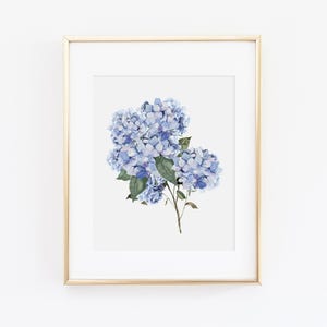 Blue Hydrangea Watercolor Art Print | Watercolor Hydrangea Wall Art | Hydrangea Botanical Art Print | Blue Floral Art Print