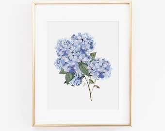 Blue Hydrangea Watercolor Art Print | Watercolor Hydrangea Wall Art | Hydrangea Botanical Art Print | Blue Floral Art Print