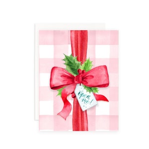 Ingepakt cadeau wenskaart | Kerstcadeaukaart | Gingham-kaart | Roze Gingang Wenskaart | Open mij-kaart | Kaart voor cadeaubonnen