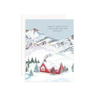 Snow Place Like Home Christmas Card | Woodland Christmas Card | Watercolor Santa's Cabin Card | North Pole Card | Christmas Greeting Cards