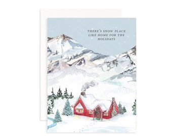 Snow Place Like Home Christmas Card | Woodland Christmas Card | Watercolor Santa's Cabin Card | North Pole Card | Christmas Greeting Cards