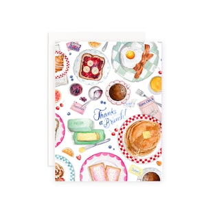 Bedankt voor een brunchwenskaart | Wenskaart voor ontbijt met aquarel | Fijnproeversbedankkaartje | Brunchvoedselkaart | Kaart brunchliefhebber