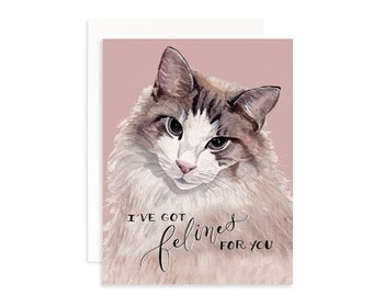 I've Got Felines for You Valentine's Day Card | Watercolor Cat Card | Cat Valentine's Day Card | Valentine's Day Pun | Cat Pun
