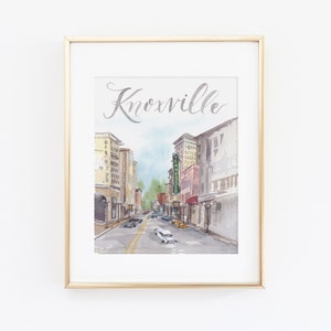 Watercolor Knoxville Skyline City Print | Knoxville Watercolor Art | Downtown Knoxville Tennessee Painting | Gay Street | Tennessee Theatre