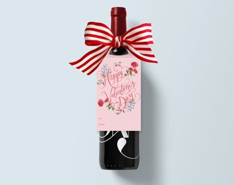 Happy Valentine's Day Wine Tag | Wine Gift Tag | Watercolor Wine Tag | Watercolor Flowers Gift Tag | Valentine's Gift Kit