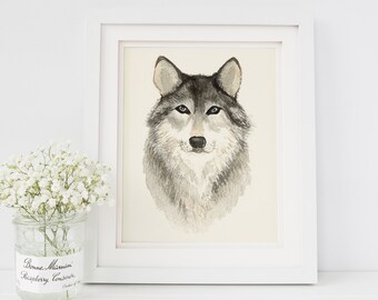 Wolf Watercolor Painting | Watercolor Wolf Print | Watercolor Woodland Animal Nursery Decor | Wolf Nursery Decor | Baby Wolf Print