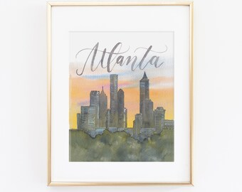 Watercolor Atlanta City Skyline Print | Atlanta Watercolor Art | Atlanta Georgia Painting | Atlanta Skyline Art | City Print Set |