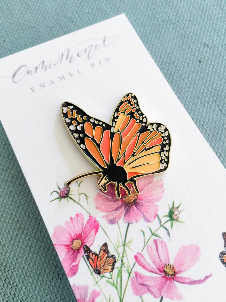 Monarch Butterfly Enamel Pin Butterfly Enamel Pin Orange Enamel Pin Monarch Lapel Pin Watercolor Monarch Butterfly Jewelry image 4