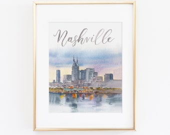 Aquarell Nashville Skyline City Druck | Nashville Aquarell Kunst | Innenstadt von Nashville Tennessee Gemälde | Nashville Kunstwerk