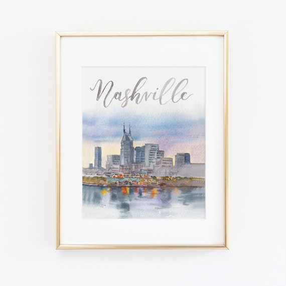 Watercolor Nashville Skyline City Print | Nashville Watercolor Art | Downtown Nashville Tennessee Painting | Nashville Artwork