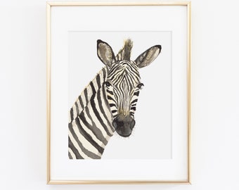 Pintura de cebra en acuarela / Estampado de cebra en acuarela / Decoración de vivero de animales Safari en acuarela / Arte de cebra / Cebra bebé / Vivero Safari