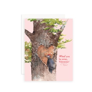 Wood You Be Mine, Tarjeta de felicitación de San Valentín / Tarjeta de felicitación de pájaro carpintero / Tarjeta de juego de palabras de San Valentín / Tarjeta divertida del día de San Valentín / San Valentín animal