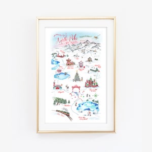 North Pole Map Christmas Wall Art | Watercolor North Pole Christmas Decor | North Pole Illustration | North Pole Print | Christmas Gift