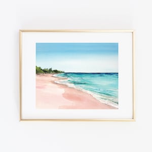 Aquarelle Bermudes Beach Print | Art aquarelle de plage des Bermudes | Peinture de plage à l’aquarelle | Art de voyage à la plage | Ensemble d'impression de ville
