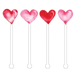 Full Hearts Drink Stir Sticks | Watercolor Hearts Drink Stirrer | Valentines Drink Sticks | Swizzle Sticks | Cocktail Drink Sticks