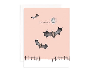 Es Frickin' Bats Tarjeta de felicitación de Halloween / Tarjeta de Halloween de acuarela / Tarjeta de otoño de Halloween de octubre divertido / Tarjeta de Halloween divertida de murciélago