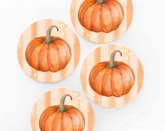 Twinkly Pumpkins Coaster Set, Pumpkin Coasters, Watercolor Pumpkin Coasters, Cute Fall Coasters, Pumpkin Gift, Fall Coasters, Autumn Coaster