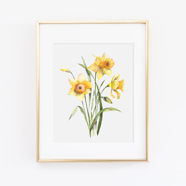 Narzissen Blumen Aquarell Druck | Narzissen Kunstdruck | Narzissen Malerei | Narzissen Bauernhaus Dekor | Aquarell Blumenmalerei