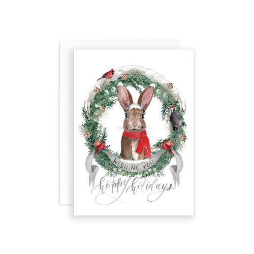 Hoppy Holidays Rabbit Christmas Card Happy Holidays Card Etsy