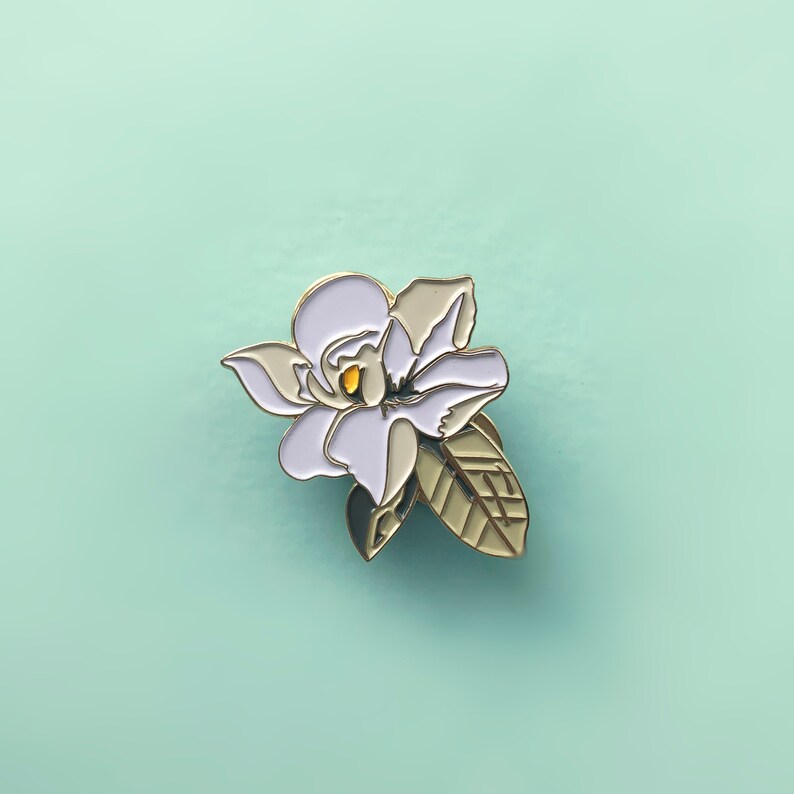 thumbnail image 2 of Pink Magnolia Flower Enamel Lapel Pin - 1.125 Inch Gold Plated Metal Brooch With Hard Enamel 2 of 11