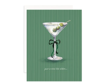 Just a Tini Bit Older Birthday Greeting Card | Martini Birthday Card | Bow Card | Cute and Classy Birthday Card | Watercolor Martini
