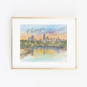 Watercolor Chicago Skyline Print | Chicago Skyline Painting | Watercolor Chicago City Scene | Chicago Art | Chicago Gift | City Skyline Art